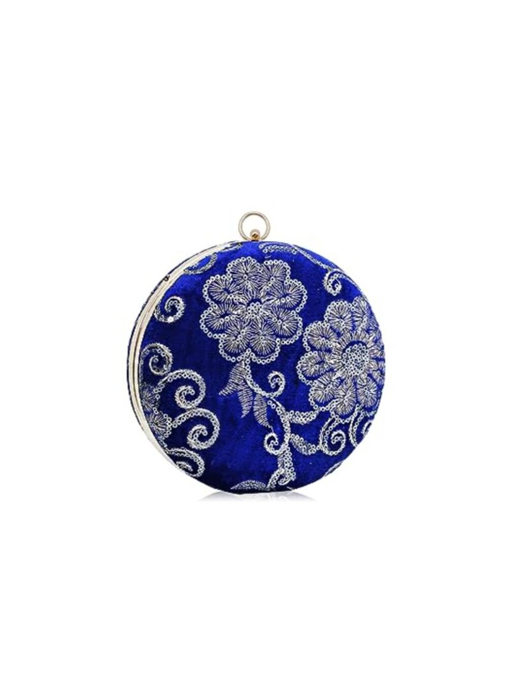 Round Velvet Clutch Purse Floral Evening Bag Wedding Handbag